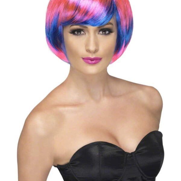 Parrucca Rosa con Meches Blu a Caschetto