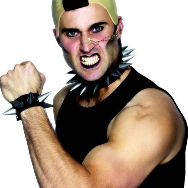 Kit Collare e Polsino Nero con Borchie Punk