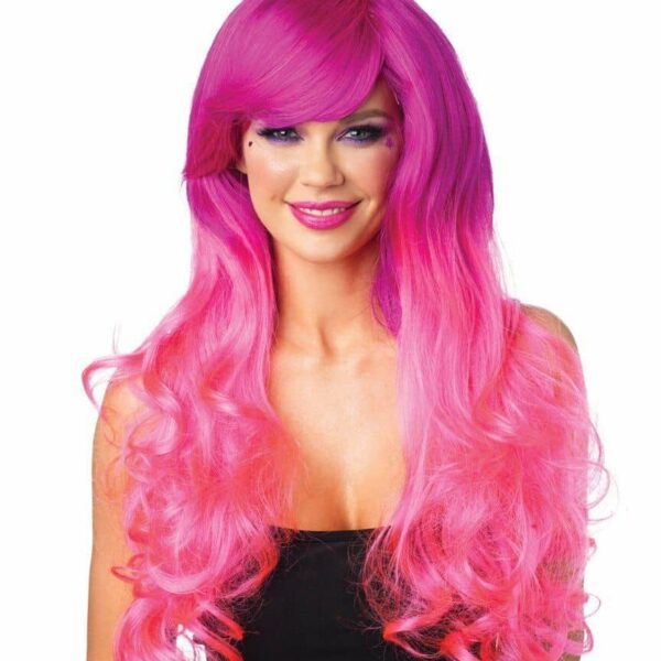Parrucca Fucsia Rosa Lungo con Frangia