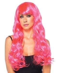 Parrucca Rosa Neon Lunga Mossa con Frangia