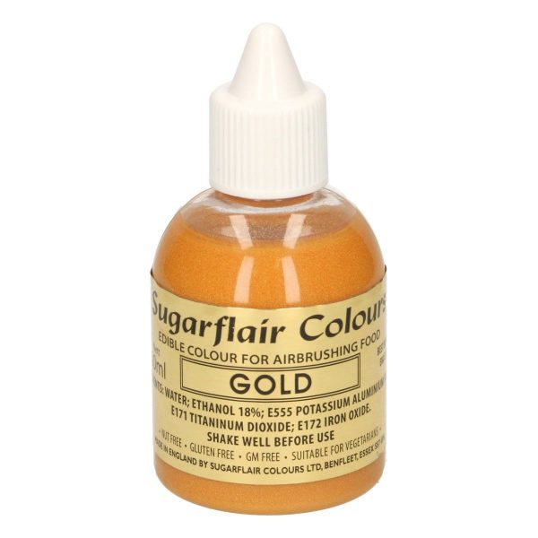 Sugarflair - Colorante per Aerografo Oro con Brillantini 60 Ml