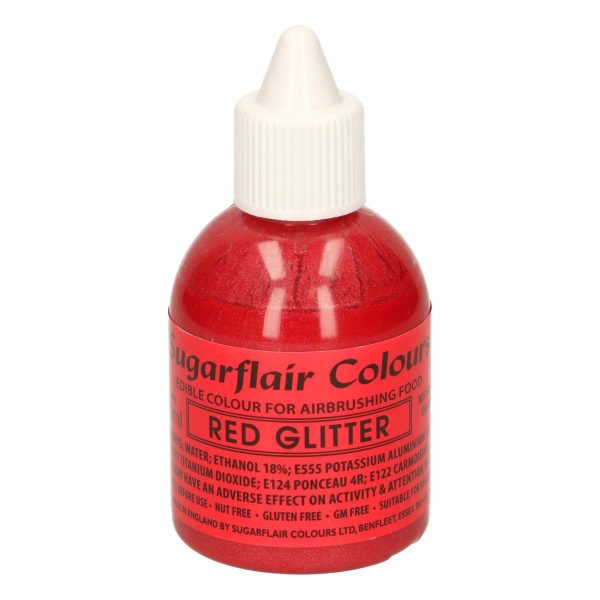 Sugarflair - Colorante per Aerografo Rosso con Brillantini 60 Ml