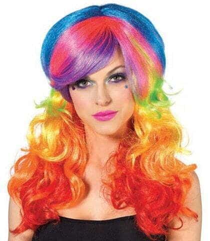 Parrucca Multicolore Lunga Mossa con Frangia